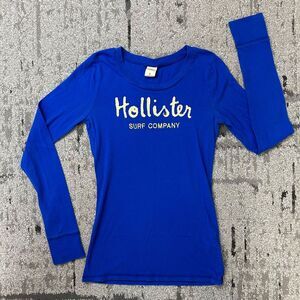 Vintage Hollister Y2K Blue Longsleeve Shirt Logo Spellout Top Ladies Fit Size M